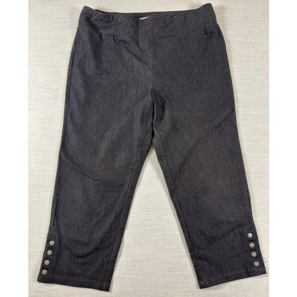 Simply Noelle Dark Wash Denim Look Cropped Leggings Snap Button Hem L/XL